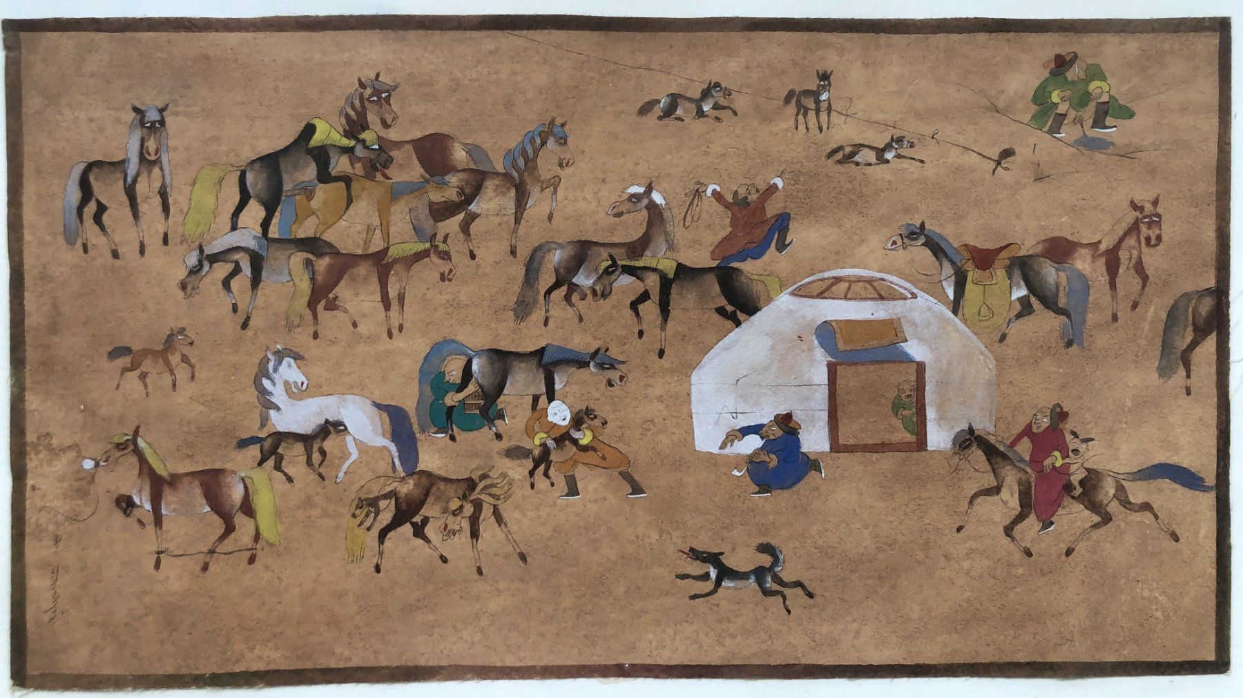 Gemälde: Mongolisches Gemälde Mongol Zurag - Steppenleben Pferde – Gebraucht aus Schaffhausen von durruti 1