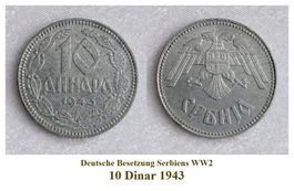 10 Dinar 1943 WW2 Serbien UNZ (Lot 17)