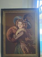 Goblin Gesticktes Bild Frau mit Hut antiker Rahmen echt Holz