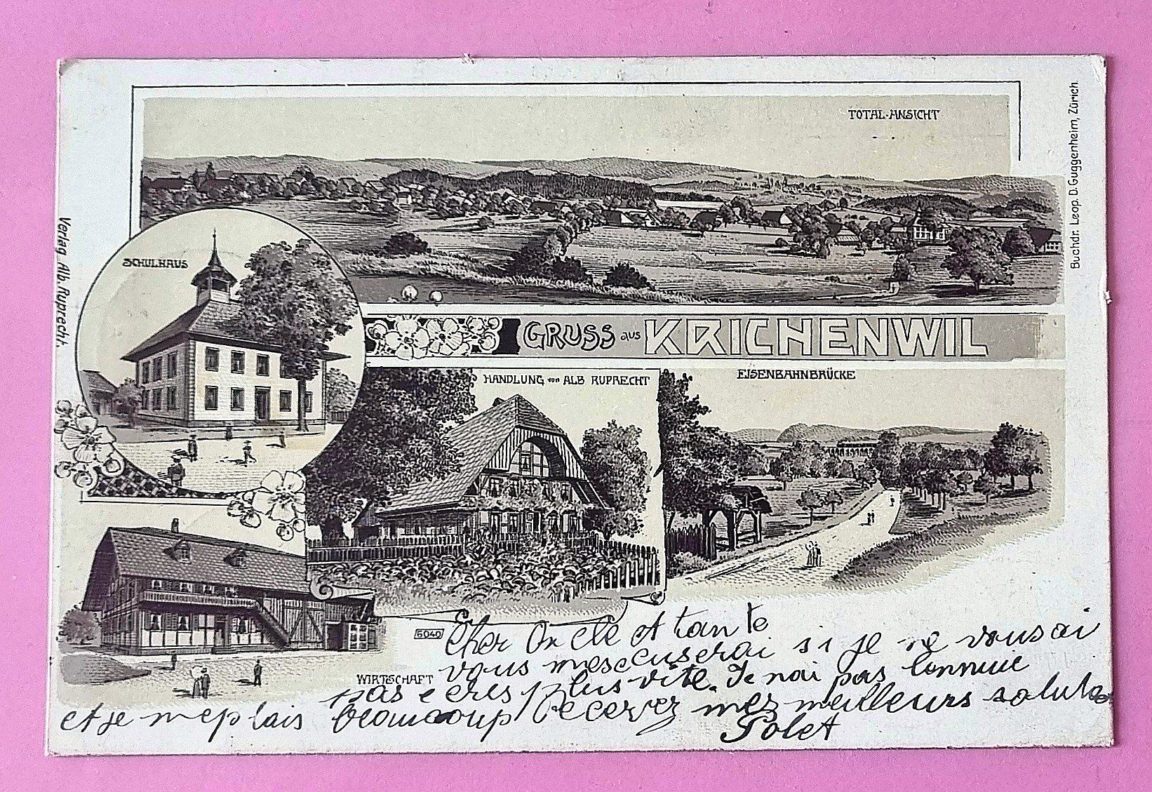 Cartoline postali: Krichenwil - Eisenbahnbrücke - Handlung - Wirtschaft - 1905 – Usato da Rothrist venduto da RROENK