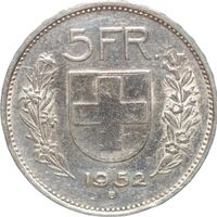 Schweiz Bundesmünze 5 Franken 1952