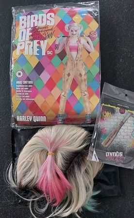 Harley Quinn Kostüm Gr. XS/S NEU, inkl. Perücke + Schläger.