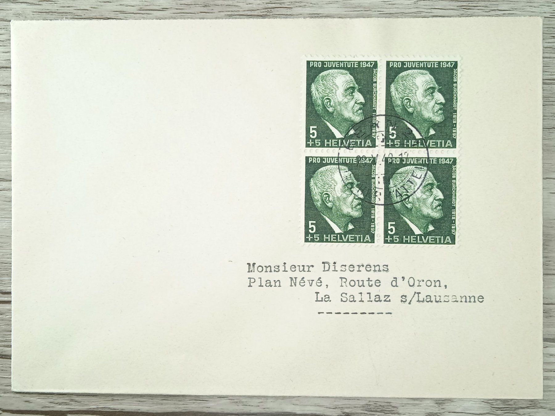 Tutti i francobolli: TR96 Enveloppe + Timbre Suisse 1948 – Usato da Cousset venduto da Patrick_Collections