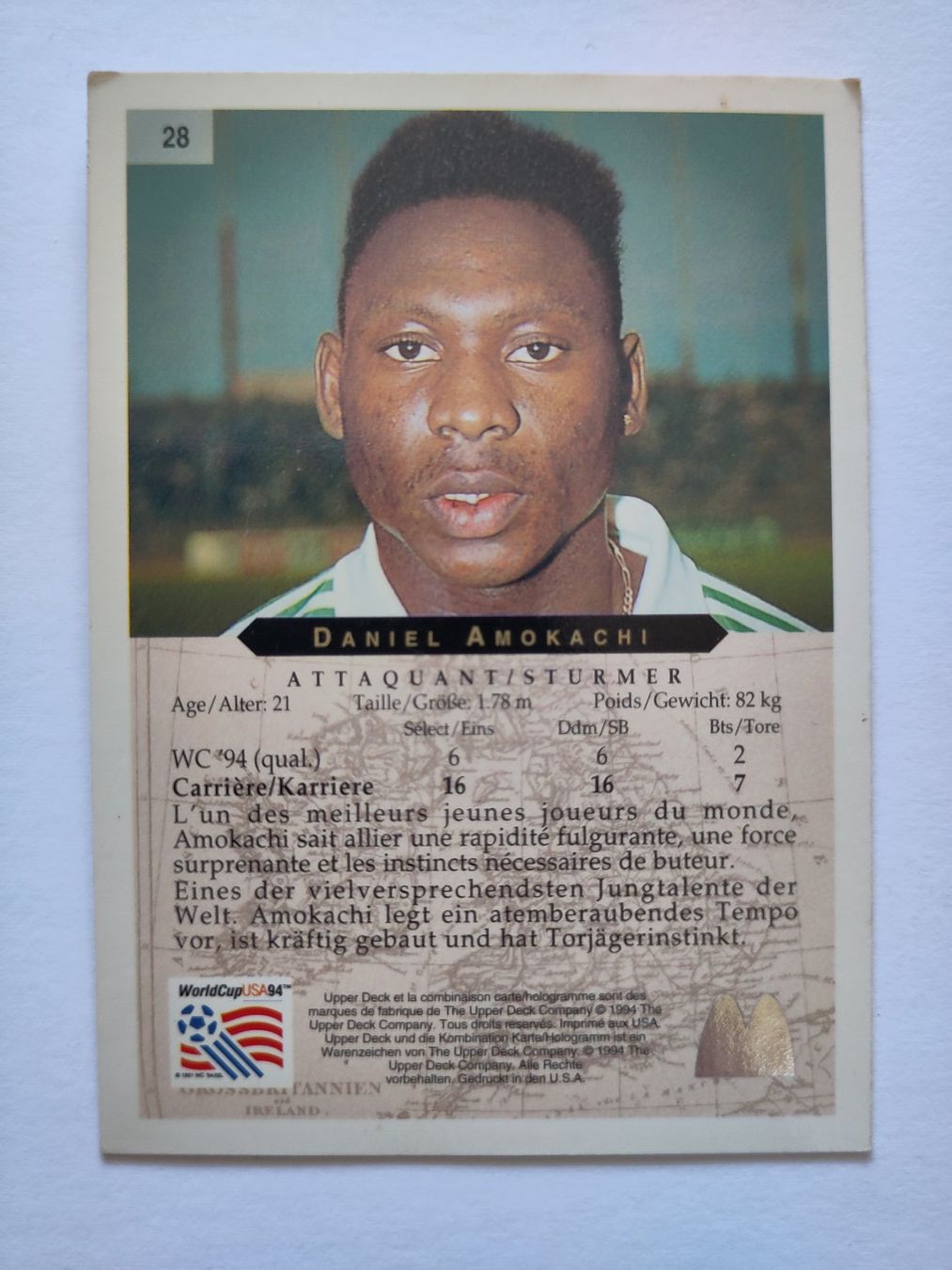 Sammelbilder & Trading cards: Daniel Amokachi - Nigéria - Carte Upper Deck - World cup 94 – Gebraucht aus Lausanne von the_p2w5 1