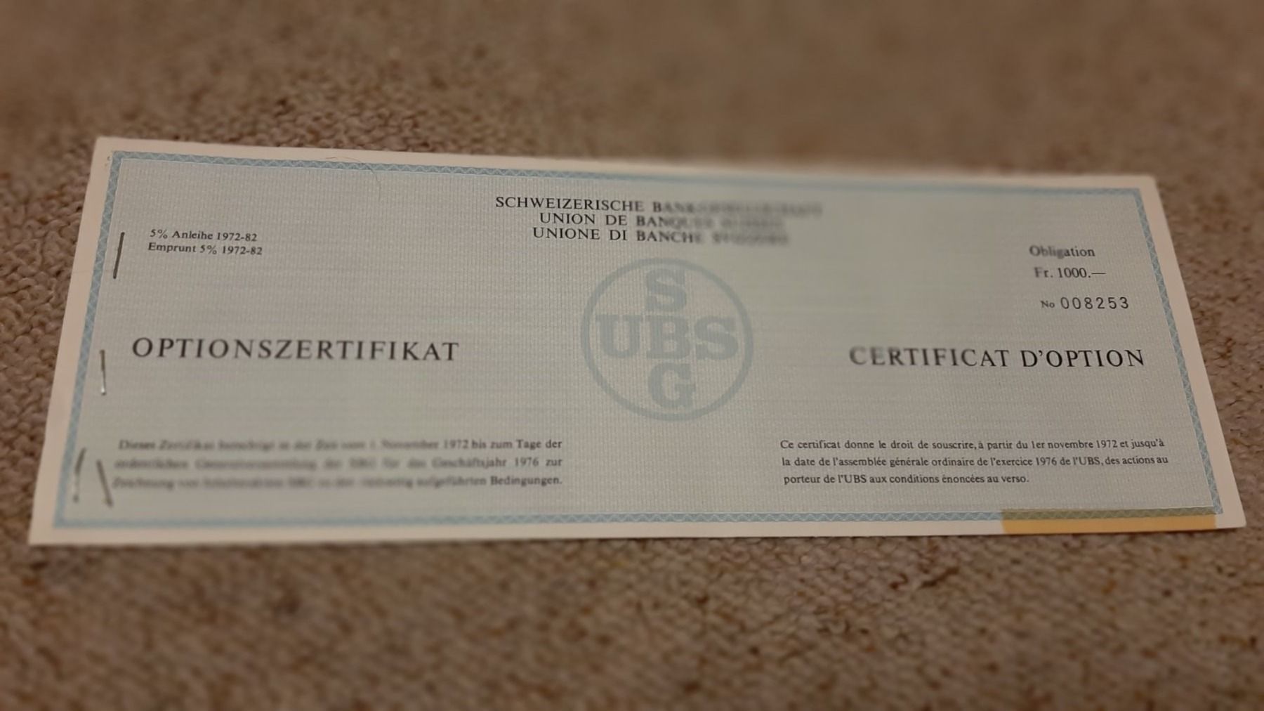Documenti: UBS Optionszertifikat – Usato da Porza venduto da ulletta1 1
