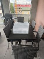 Schöner Gartentisch aus Glas, inkl. 6 Stühle ab CHF 1.00!