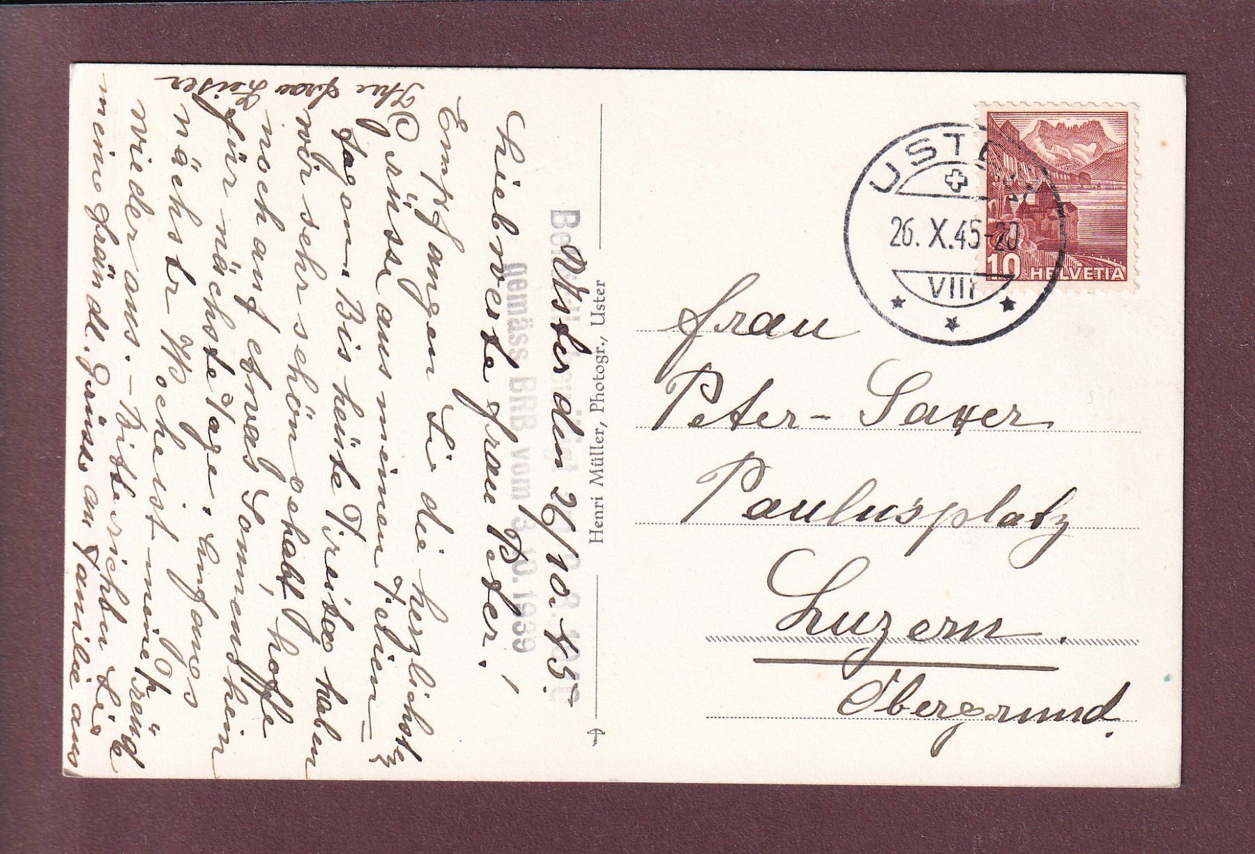 Cartoline postali: USTER - Schwanenkolonie - 1945 – Usato da Pully venduto da nicecards 1
