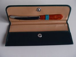 Vintage Obstmesser grünes Lederetui für Picknick Serviette