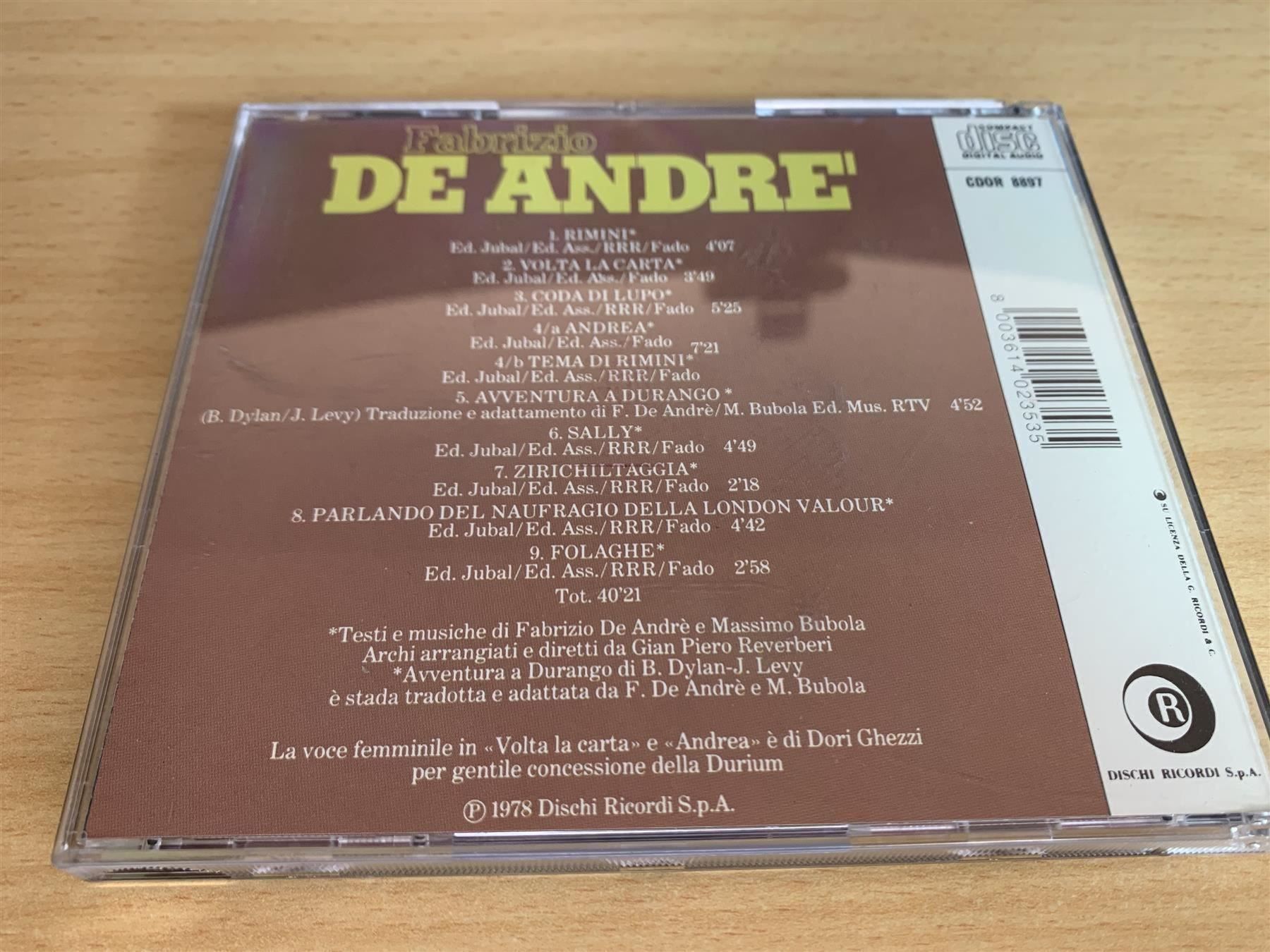 CD: Fabrizio De Andre' – Rimini – Usato da Rikon im Tösstal venduto da Alpenmutz 1