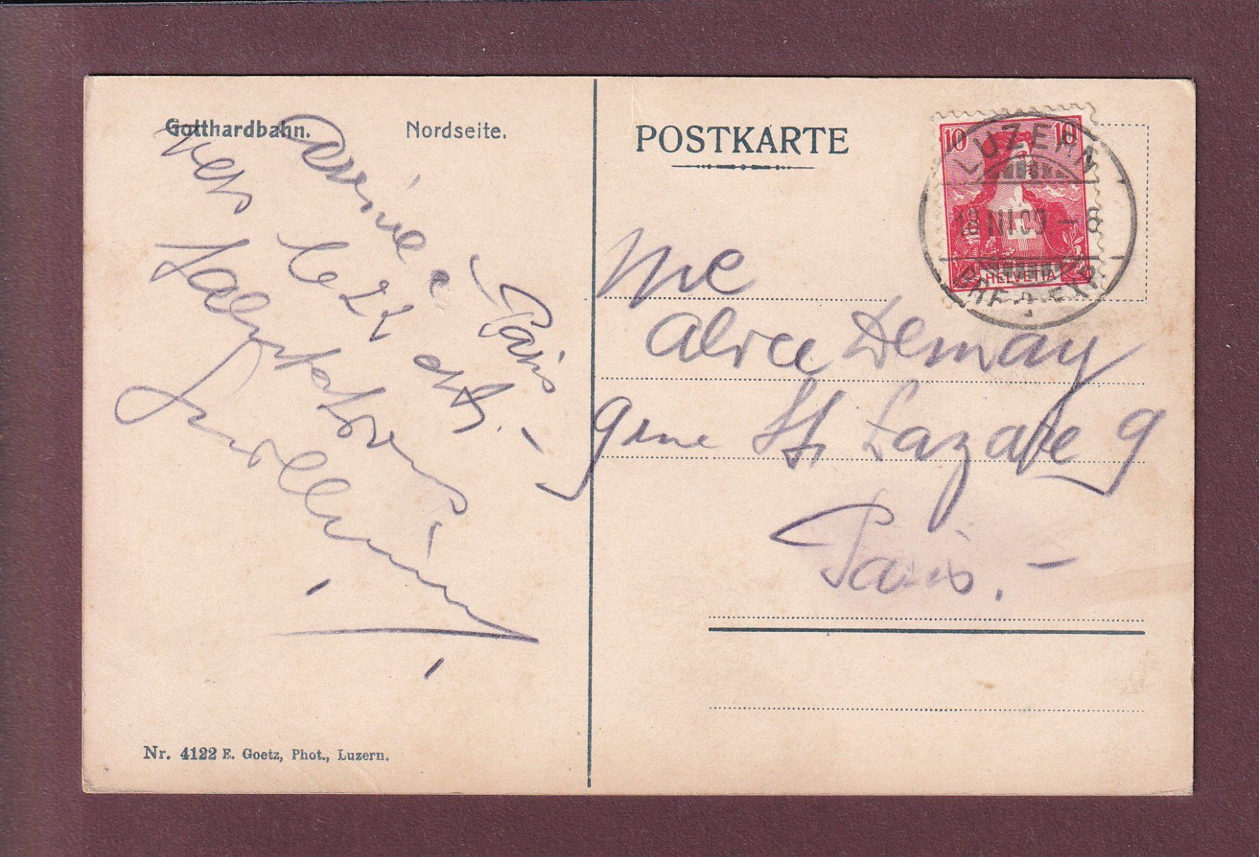 Cartoline postali: GOTTHARDBAHN - Nordseite - Vogelschau - 1909 – Usato da Pully venduto da nicecards 1