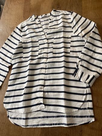 ZARA HEMD/BLUSE GR.M Leinen maritim blau/weiß gestreift NEU