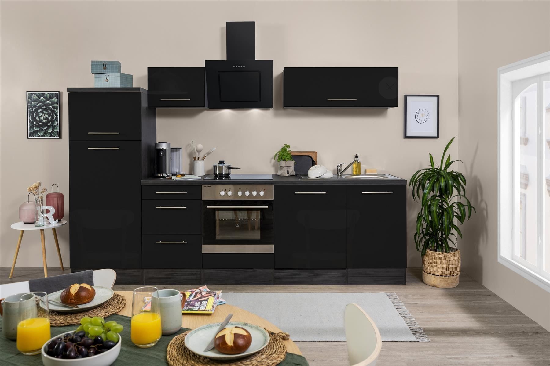 Cucine complete: 607 Küchenzeile Küchenblock 280cm E/SW - Küche Einbauküche – Nuovo e nell'imballaggio originale da Wallenwil venduto da toesstalvertrieb