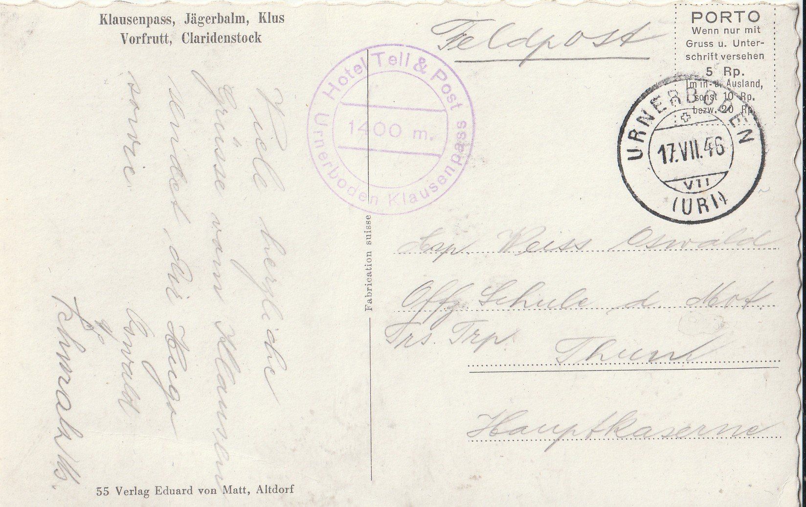 Cartoline postali: Klausenpass Strasse – Usato da Lumbrein venduto da made02 1