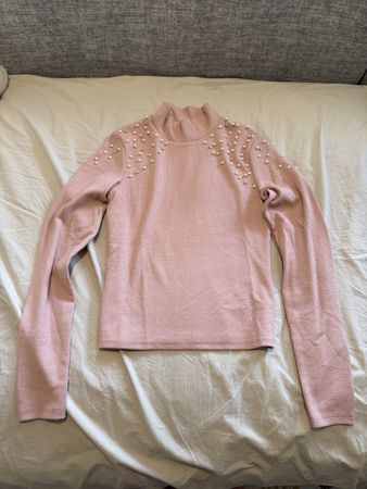 Pull femme Bershka col montant rose perles taille S