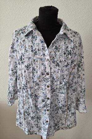 Bluse Damen Grösse 42 weiss-blau geblümt top Zustand