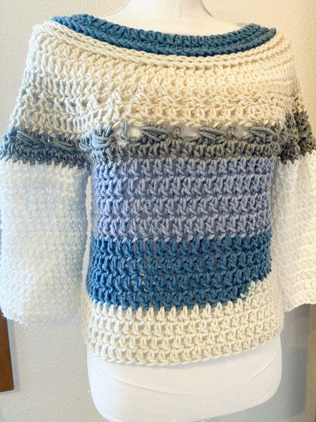 Pulls & Sweat-shirts: Gehäkelte Topdown Pullover Pulli weiss bunt – Neuf (Voir description) à Carabbia par katiamandelli 2