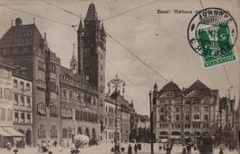 BASEL - Rathaus mit Marktplatz - Tram - 1914