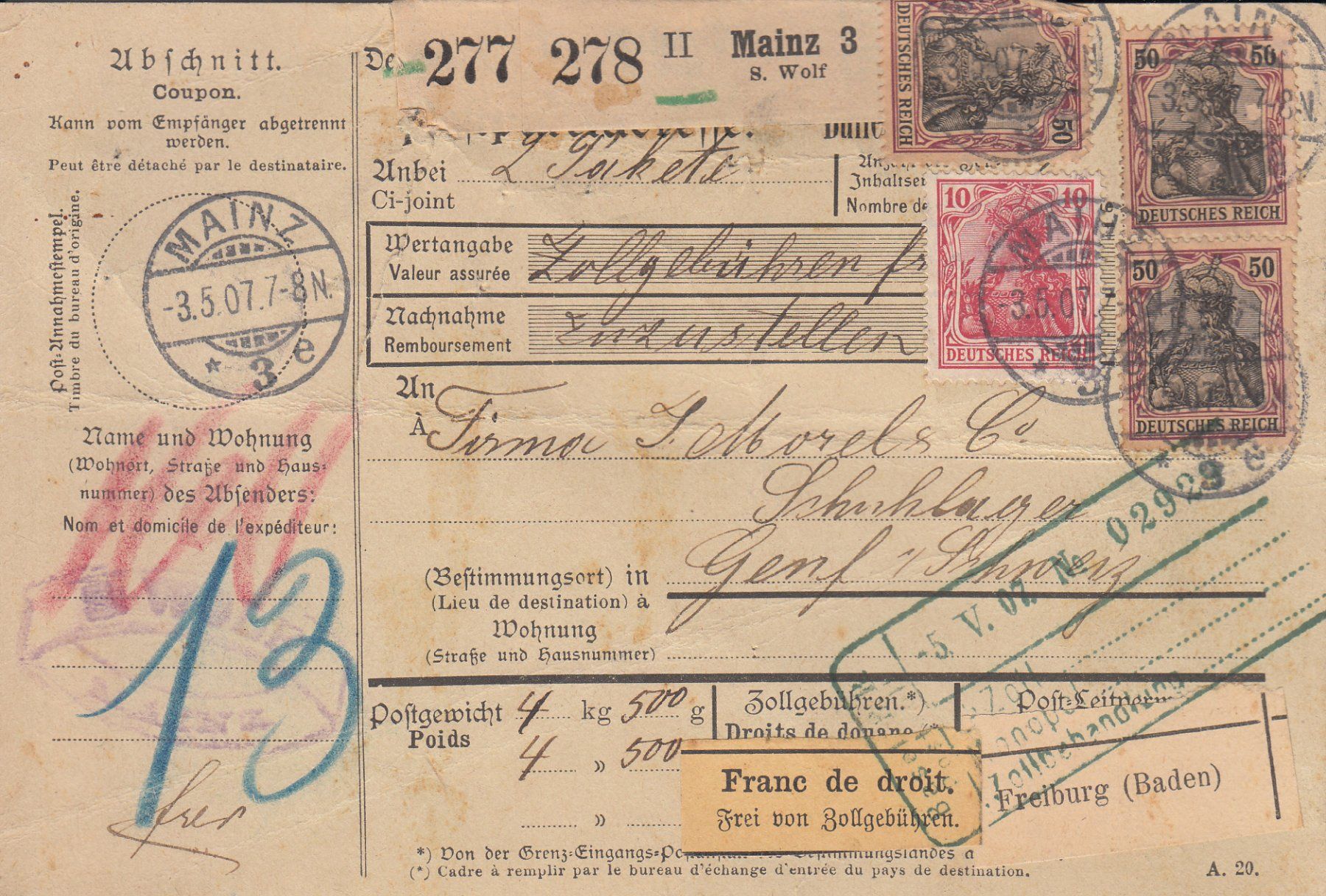 Tutti i francobolli: DR 3 Paketkarten 1907 – Usato da Bürglen TG venduto da StampGraf 3