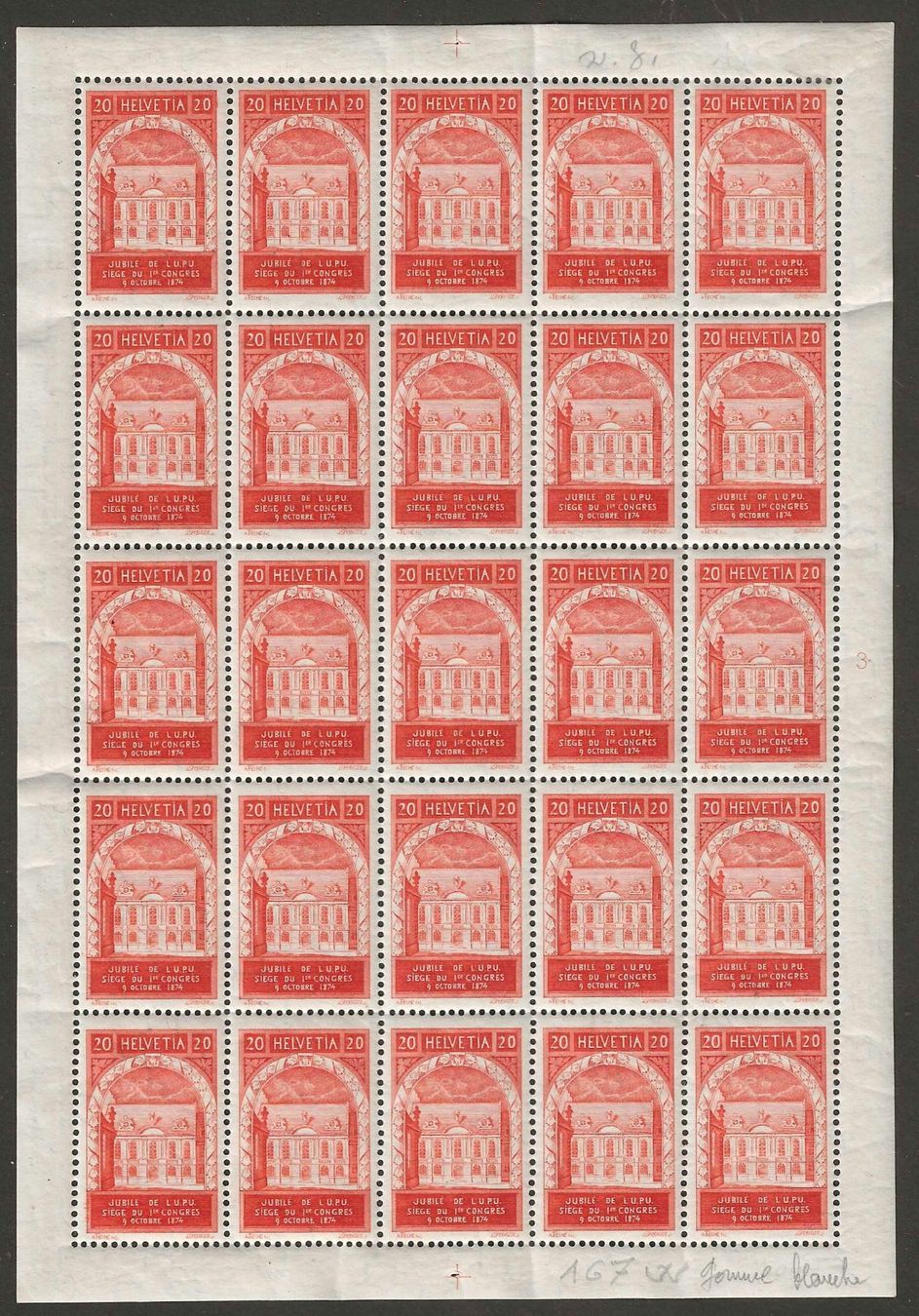 Alle Briefmarken: 1924 : Nr. 167I im Bogen, postfrisch ** KP 2500.-- – Neu (gemäss Beschreibung) aus Gümligen von Geniusbuy