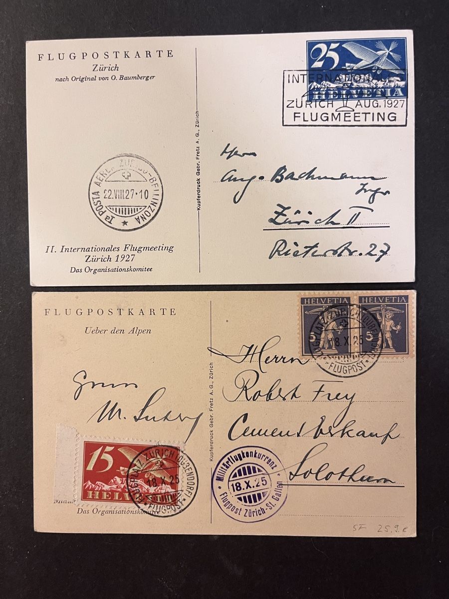 Tutti i francobolli: 2x Flugpost OK SF 1925/1927 – Usato da Sottens venduto da thigroux