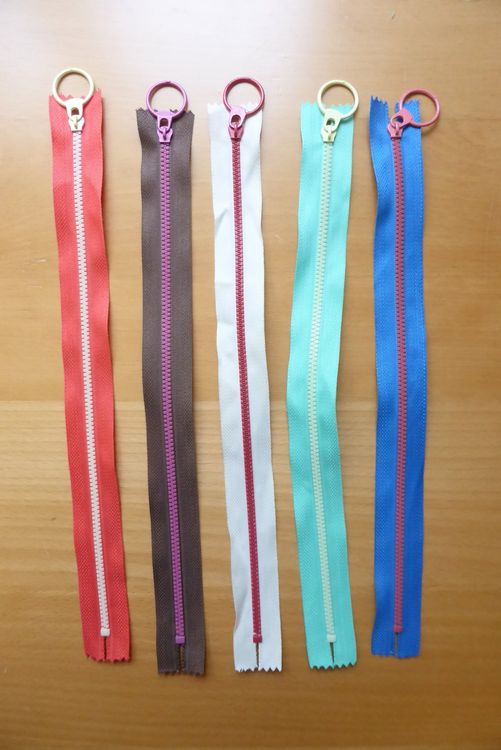 5 Reissverschlüsse mit Ringzipper, 30 cm lang, farbig, neu 1