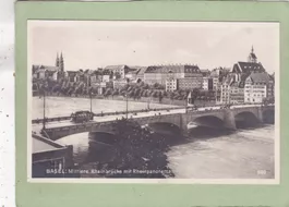 Basel Mittlere Rheinbrücke mit Rheinpanorama 1927