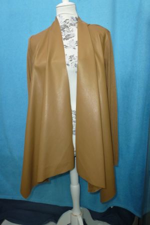 STRICKJACKE MIT LEDERIMITAT GR L OHNE VERSCHLUSS NEU COGNAC