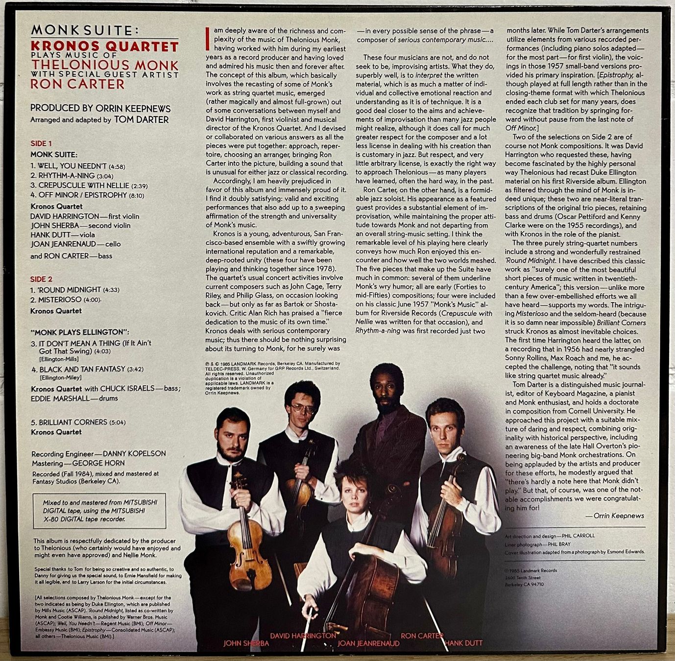Dischi in vinile: Kronos Quartet - Monk Suite // LP: NM; Sleeve: NM – Usato da Zürich venduto da saltbee 1