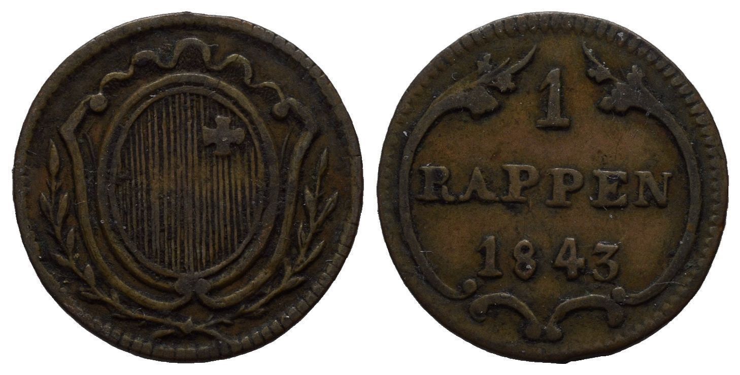 Tutti le monete: Schwyz Rappen 1843  /308 – Usato da Trimbach venduto da Solothurn1