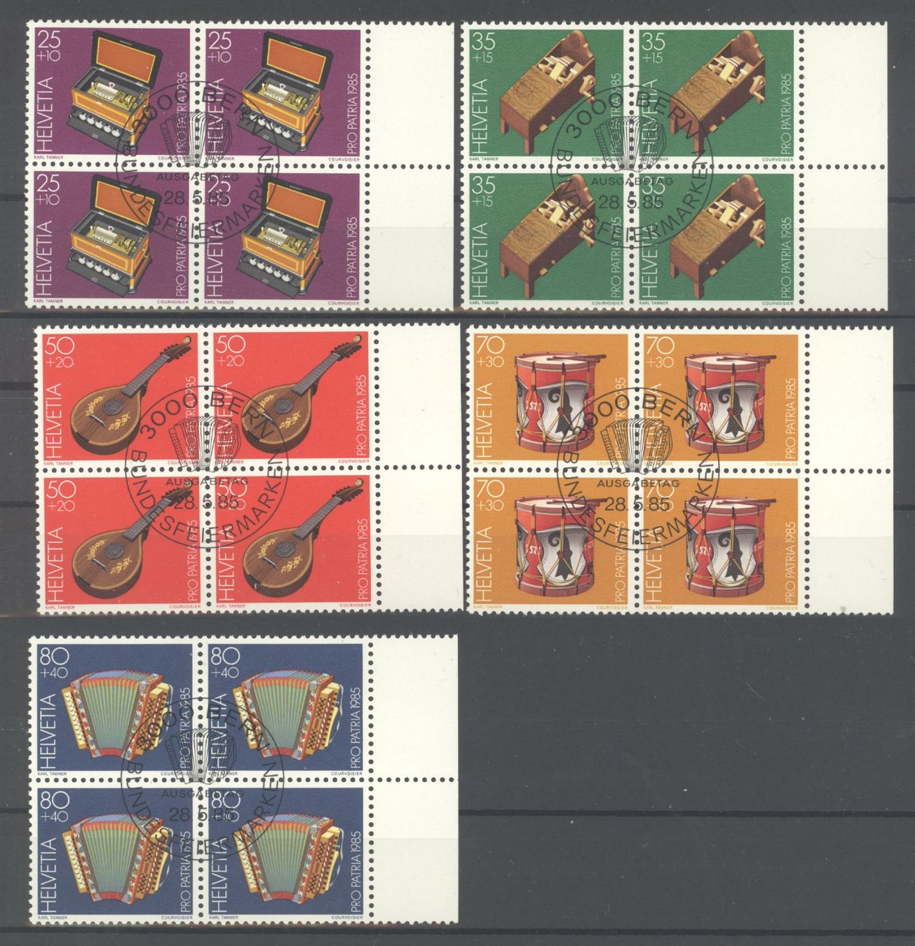 Tutti i francobolli: 1985, Pro Patria, Viererblock, ET – Usato da Willisau venduto da Vollstempel
