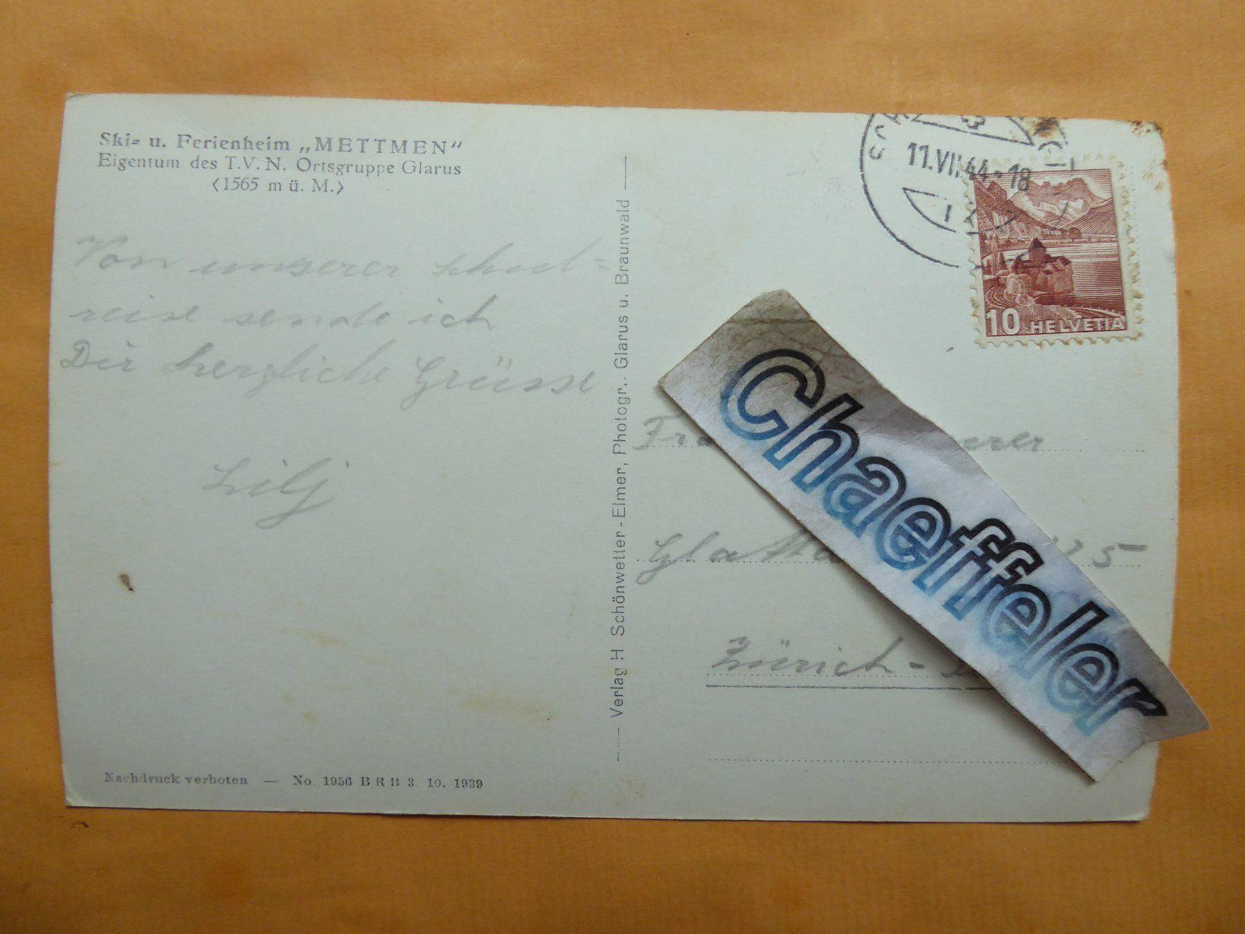Cartoline postali: Ski und Ferienheim " Mettmen " – Usato da Zürich venduto da Chaeffeler 1