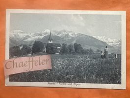 1920 Aeschi Kirche und Alpen