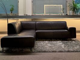 Pfister Ecksofa aus braunem Mahagoni Echtleder mit Tisch