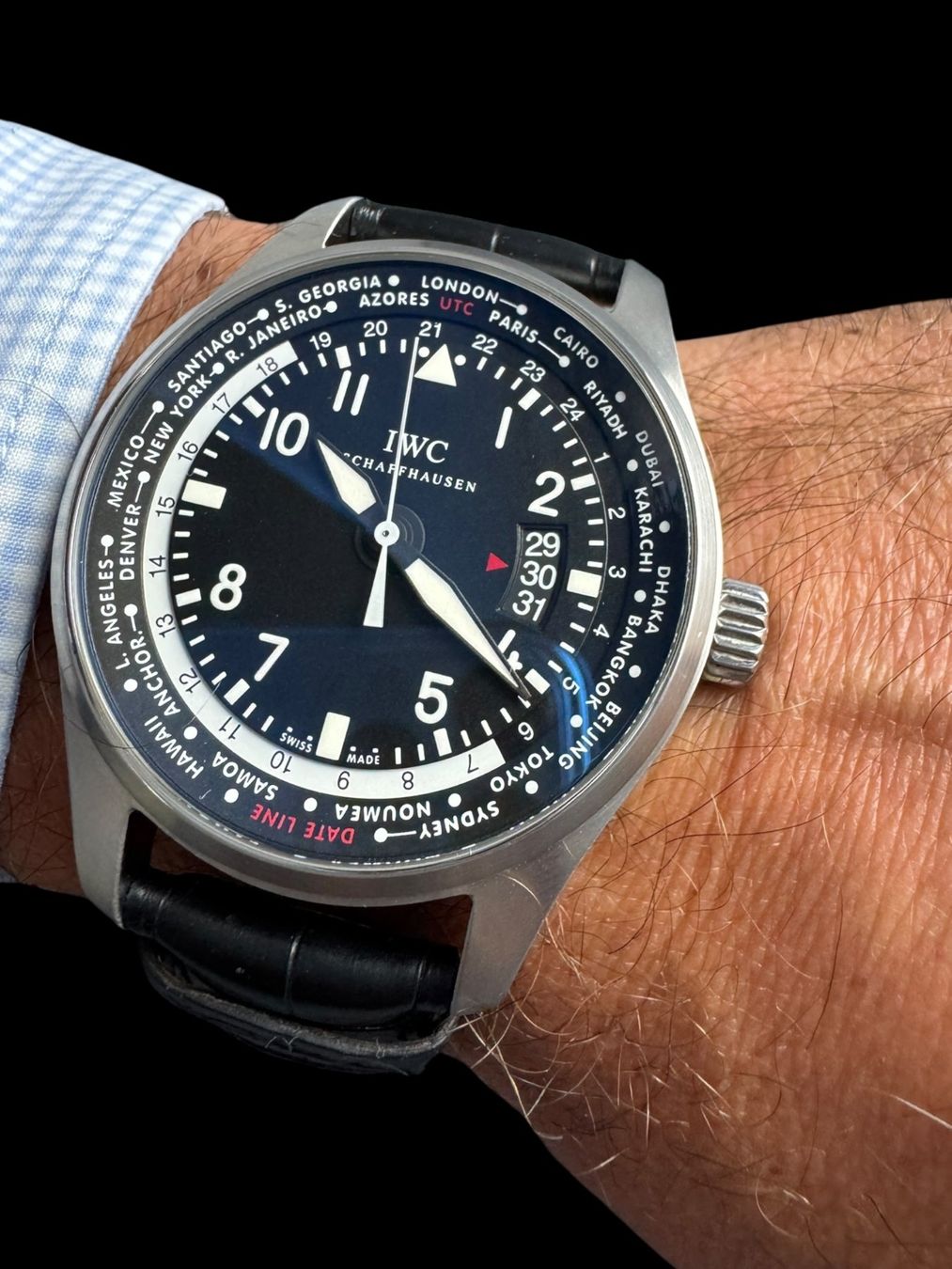 IWC Orologi: IWC Worldtimer Automatic 45mm Stahl Fullset 2012 *U1264 – Usato da Zürich venduto da GalerieInauen 2