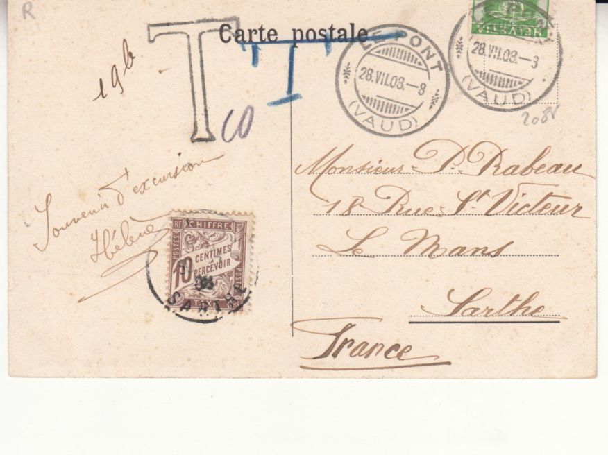 Ansichtskarten: L'Abbaye 1908 mit Nachporto F – Gebraucht aus Bürglen TG von StampGraf 1