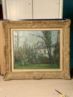 Vintage Framed Oil Painting - Charming Garden Scene