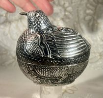 Ancienne boîte à bétel Cambodge forme poule argent