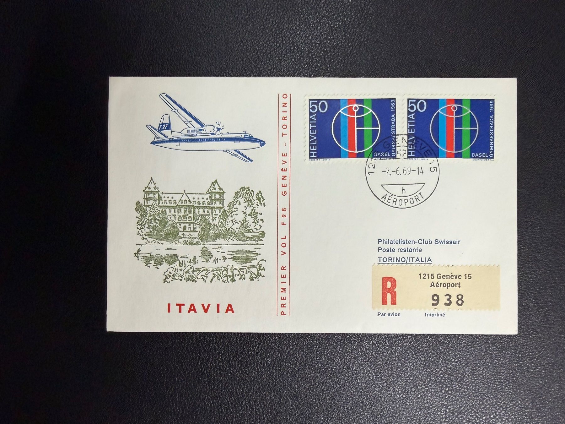 Tutti i francobolli: Itavia Erstflugbrief Genf - Turin 1969 – Usato da oberrüti venduto da jeanmei