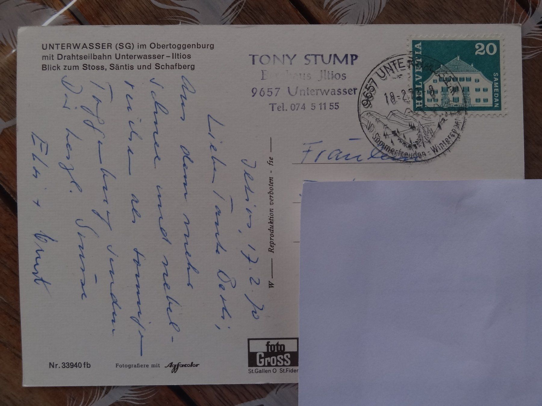 Cartoline postali: Unterwasser - mit Drahtseilbahn - Hiver 1970 – Usato da St Léonard venduto da Riglin 1