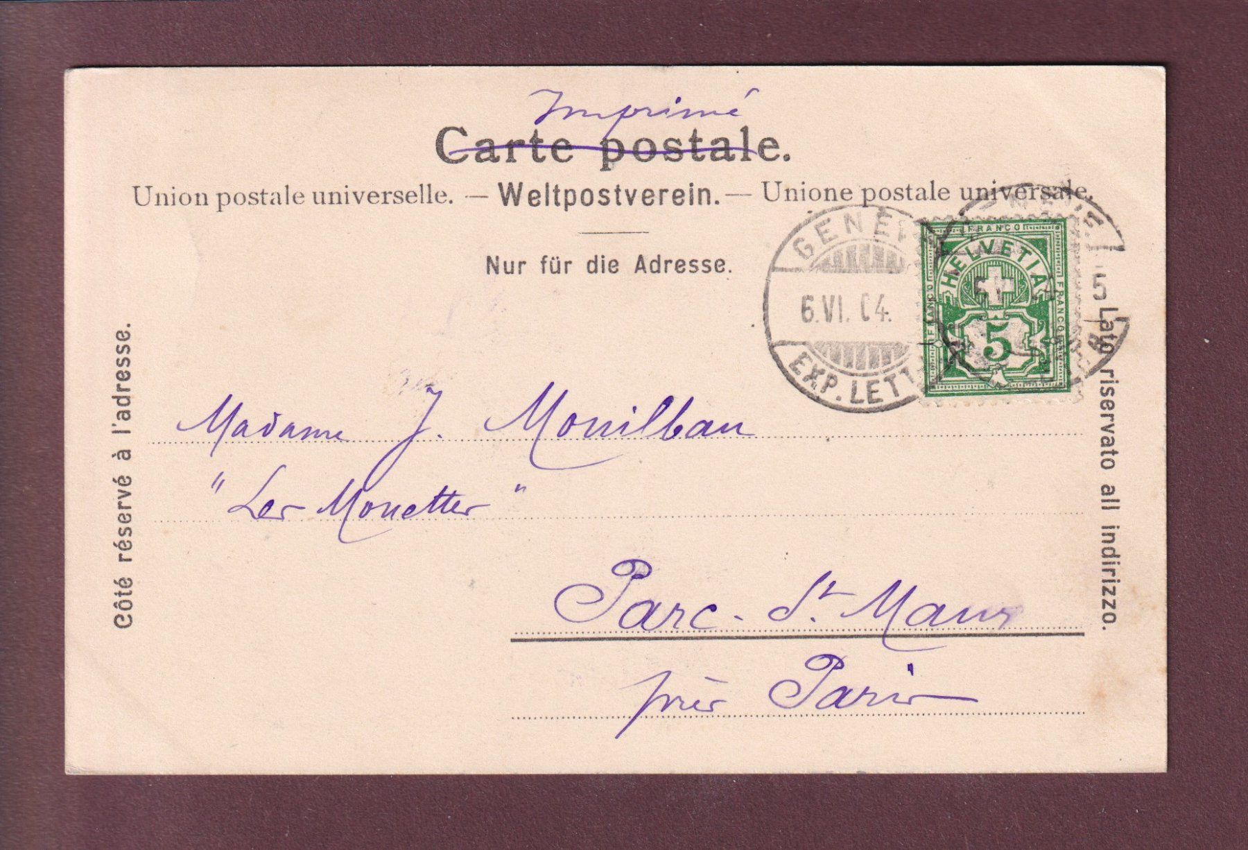 Cartoline postali: GENEVE - Statue Rousseau - Animation - 1904 – Usato da Pully venduto da nicecards 1