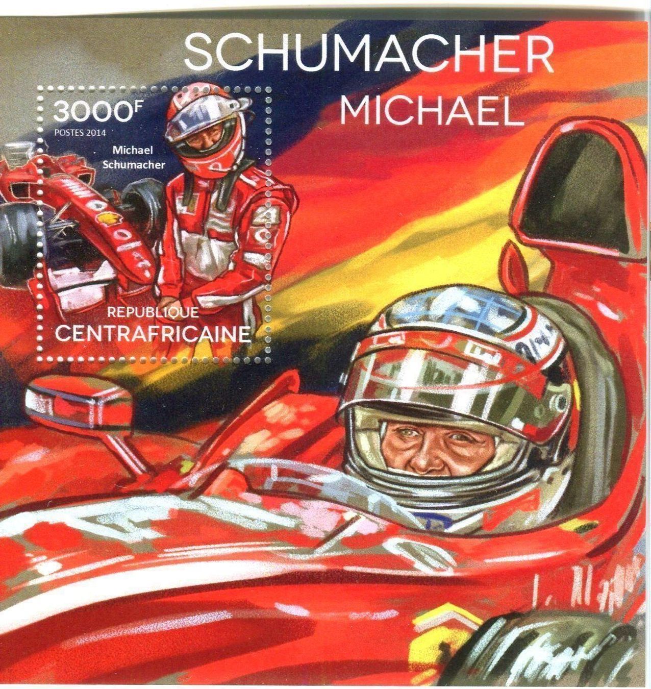 Alle Briefmarken: Block "Formel 1.Michael Schumacher". Zentralafrikanische Rep – Neu und originalverpackt aus Basel von Butsch5