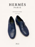 Chaussures Richelieu cuir bleu marine Hermès Paris T39.5 élé