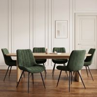 6er Set Stühle Chenille Waldgrün mit Schwarzen Metallbeinen