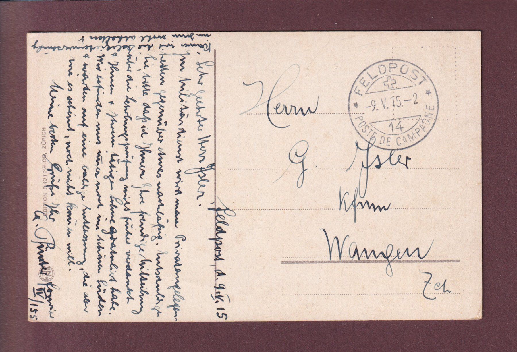 Cartoline postali: BELLINZONA - Ferrovia - 1915 Feldpost – Usato da Pully venduto da nicecards 1