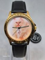 Goldene Katzen-Armbanduhr mit Lederarmband...