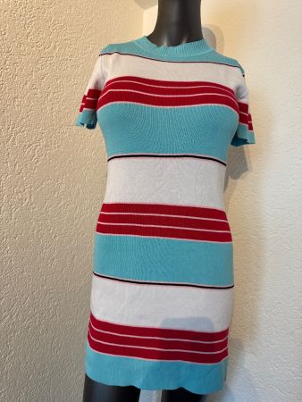 Damen gestreiftes Minikleid Grösse S Türkis Weiss