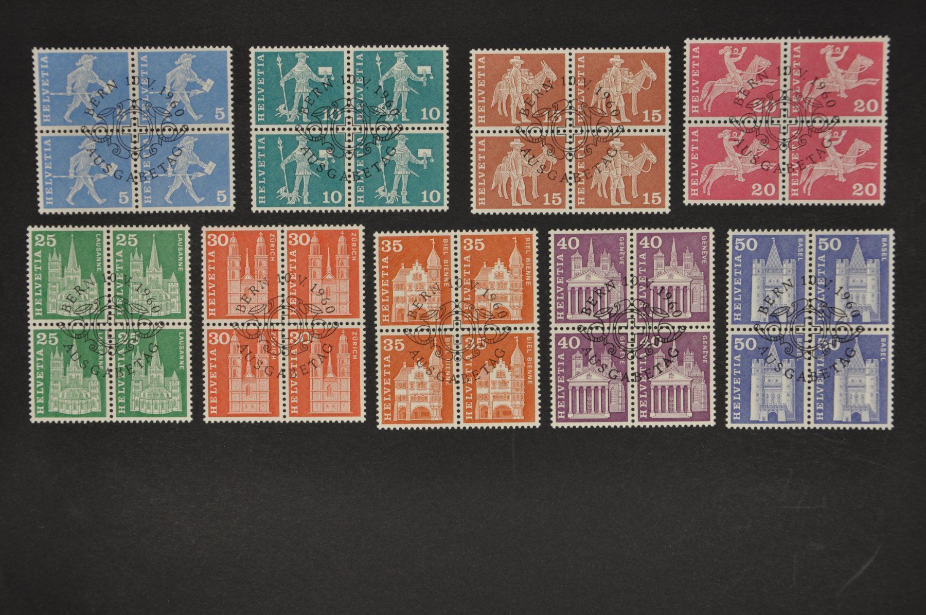 Tutti i francobolli: 1960 355-372 Viererblock ET – Usato da Wolfhalden venduto da Zinauktion
