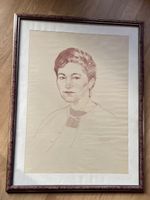 Originale Porträtzeichnung einer Frau – gerahmt