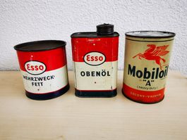 Originale Esso und Mobiloil Dosen 60er Jahre, 3 Stück, leer