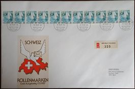 734 RM FDC Rollenmarke 11er-Streifen 25 Rp, Kat. 50.-